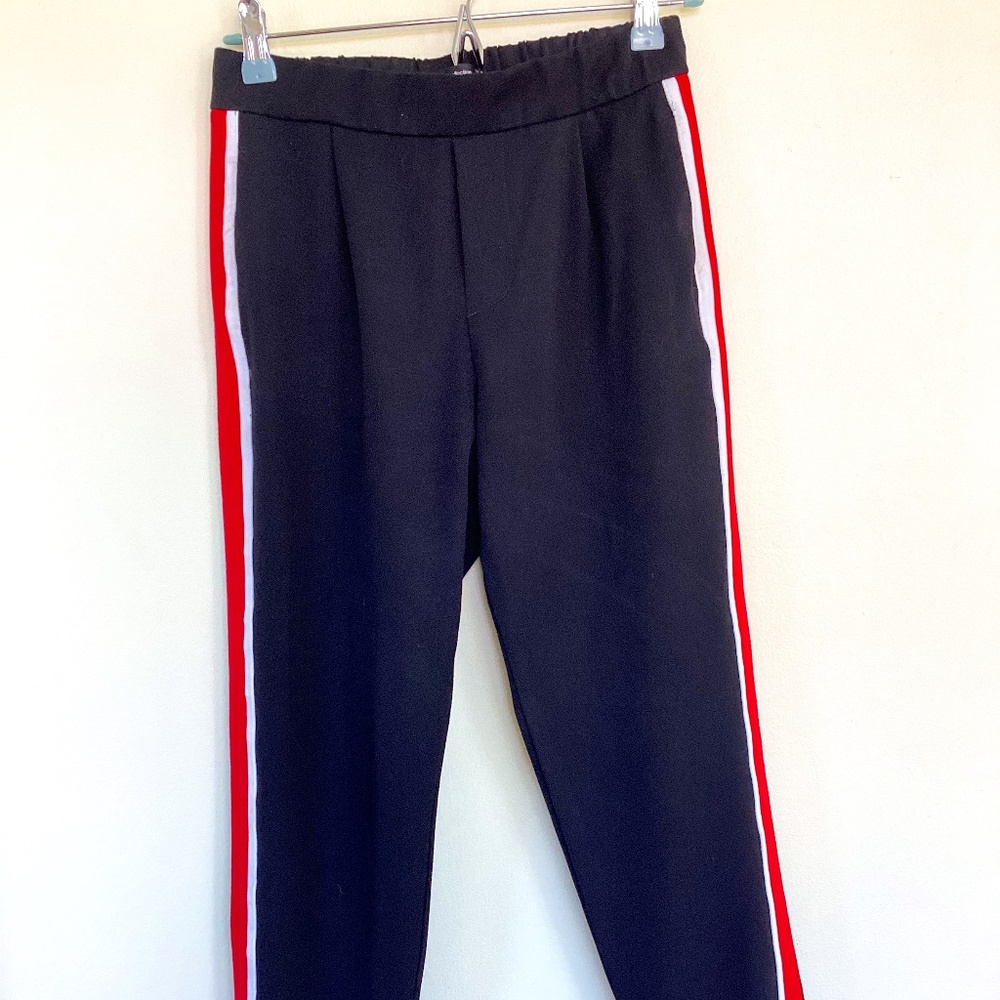 ZARA TRAFALUC SIDE SPORT STRIPE BLACK PANTS SZ XS